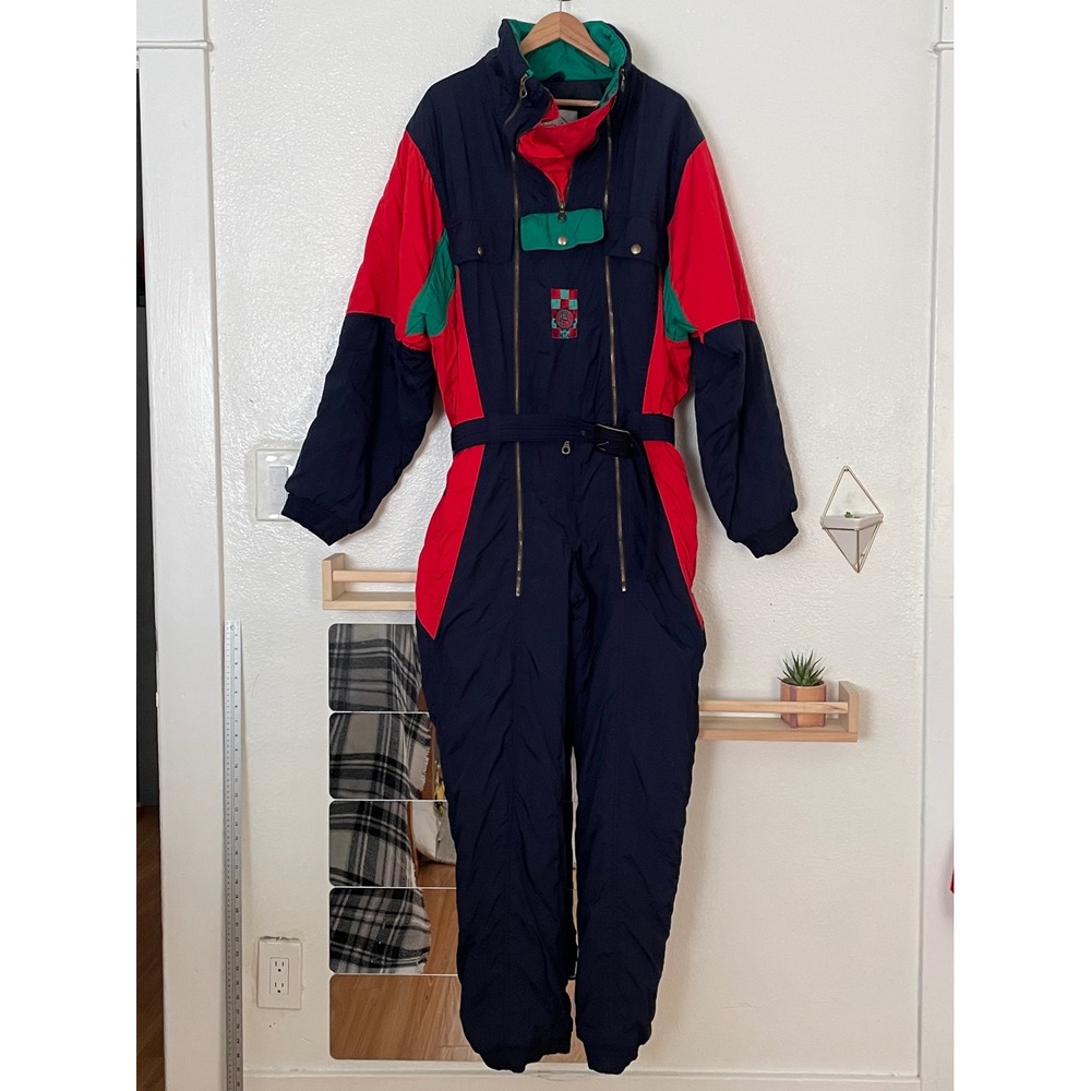 Vtg Sportalm Kitzbuhel Ski Suit Navy Red Green Colorblock One Piece Snow Suit 52